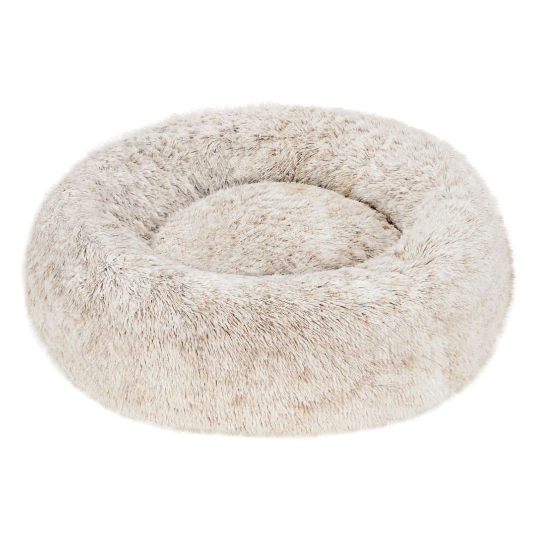 FurHaven Long Fur Calming Cuddler Donut Pet Bed, Driftwood Brown, Large