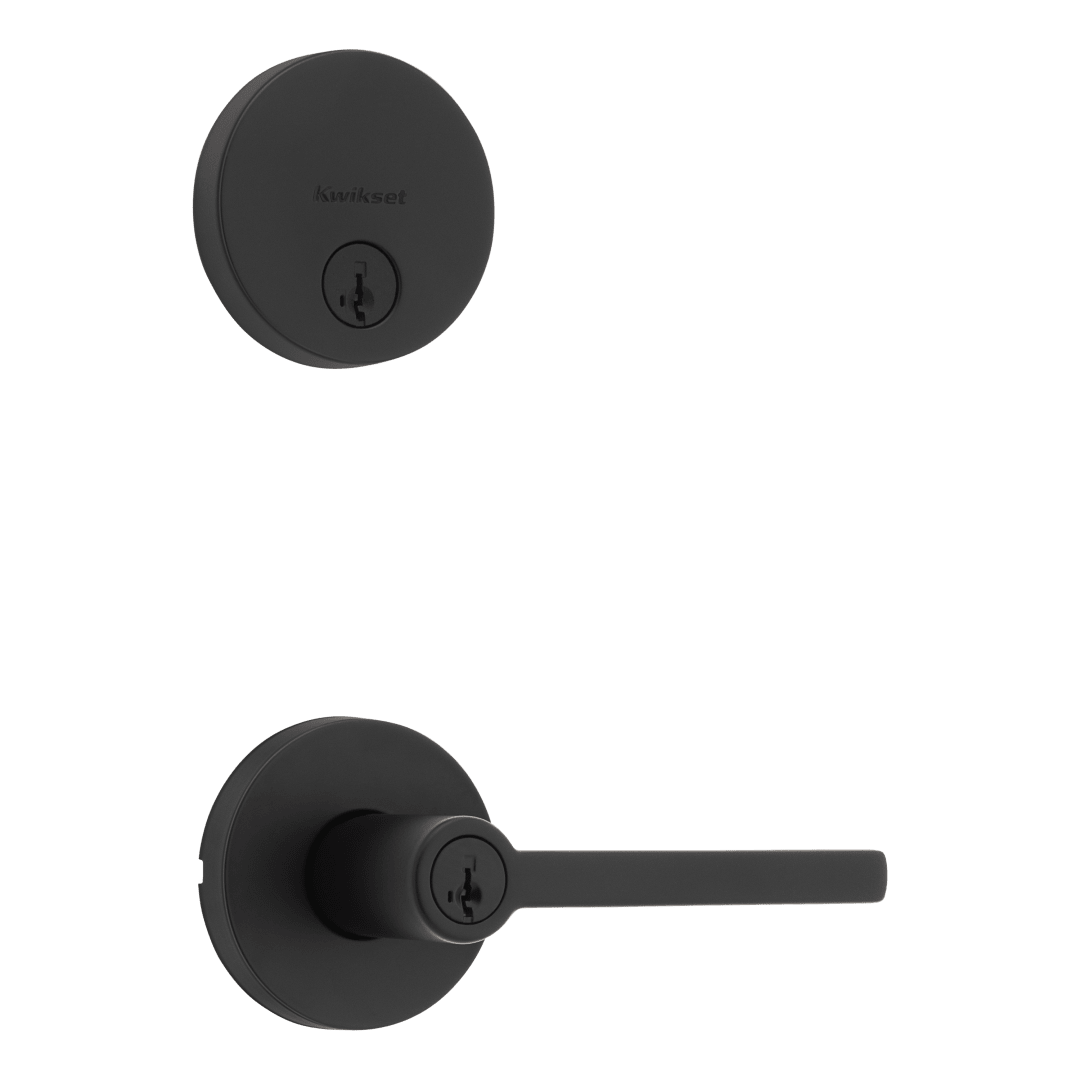 Halifax Keyed Entry Round Door Lever Combo Pack in Matte Black featuring SmartKey Security