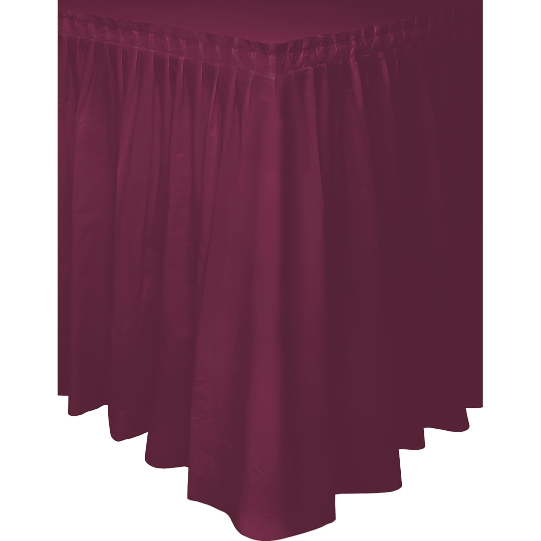 Burgundy Solid Plastic Table Skirt, 29" x 21 ft