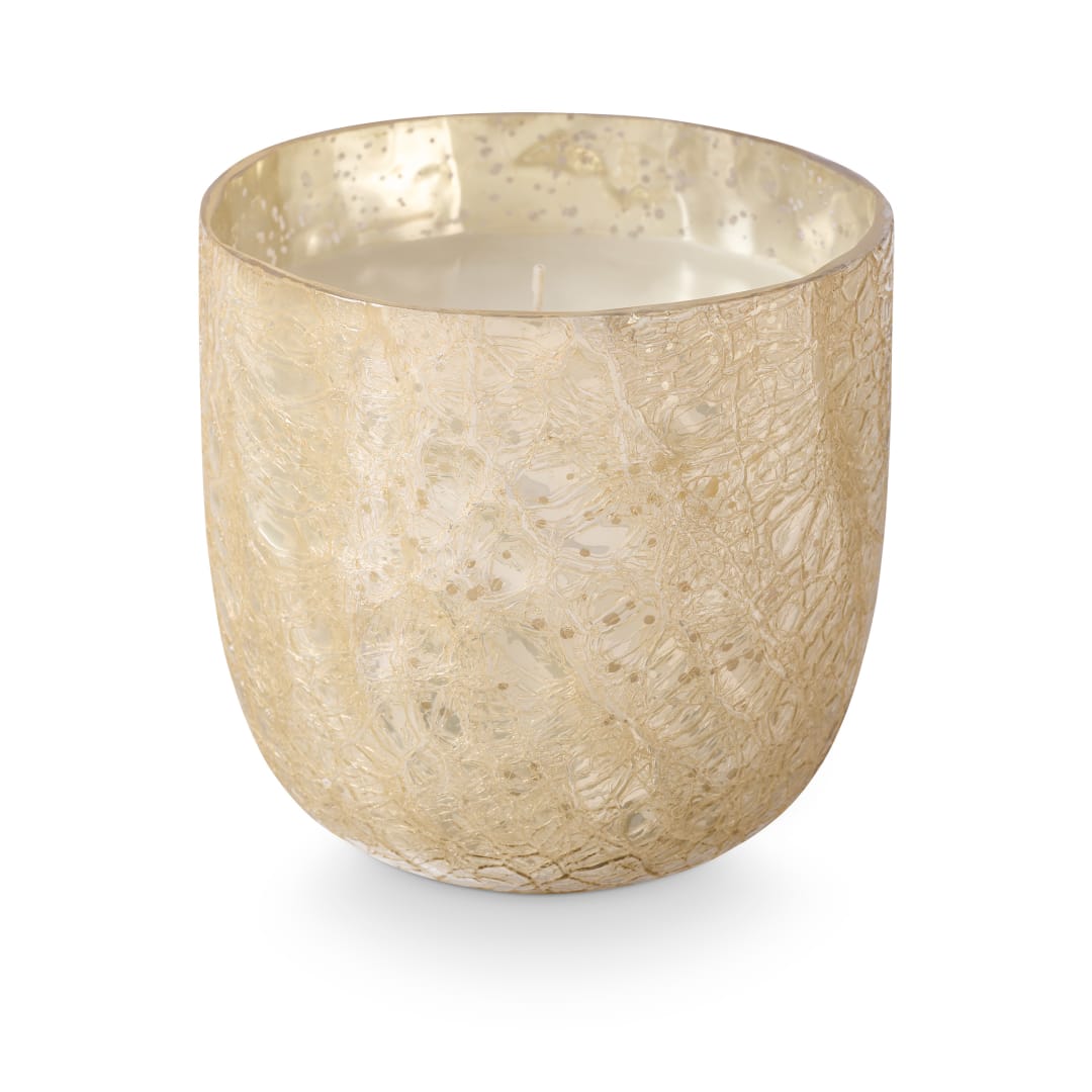 4628433300 - Winter White Crackle Glass Candle, White, STOCK: 148