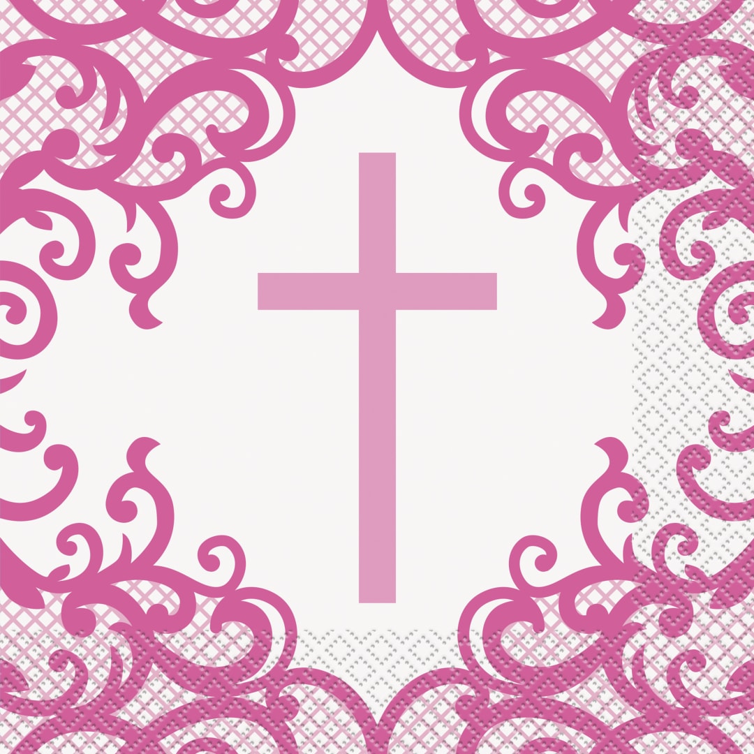 Fancy Pink Cross Luncheon Napkins, 16ct