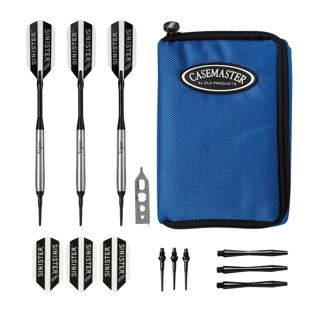 Viper Sinister Tungsten Soft Tip Darts Smooth Barrel 16 Grams and Casemaster Select Blue Nylon Dart Case
