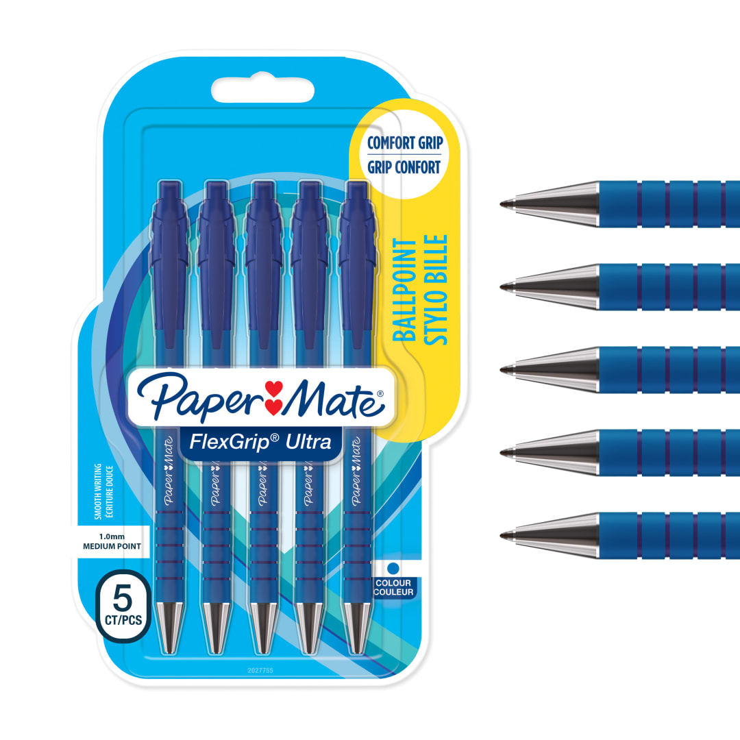 Paper Mate Flexgrip Ultra bolígrafo retráctil | punta mediana (1,0 mm) | azul | paquete de 5