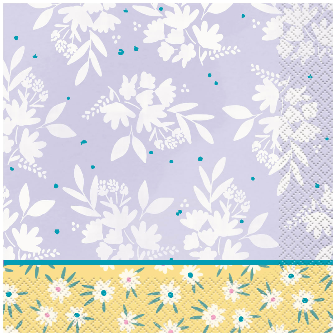 Spring Florals Blue &amp; Yellow Luncheon Napkins, 16ct - Foil Stamping