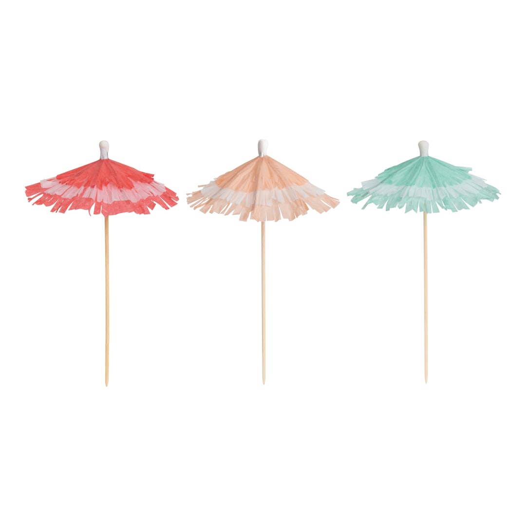 Poolside Summer Fringed Paper &amp; Birch Drink Umbrellas, 25ct