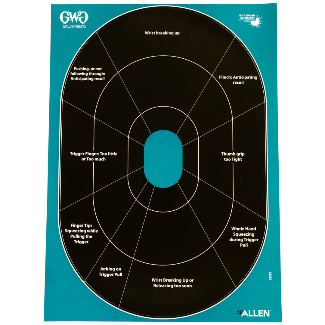 Girls With Guns® Adhesive Splash Reactive Paper Shooting Targets, Handgun Trainer, 12"W x 18"H, 5-Pack, Black/Teal