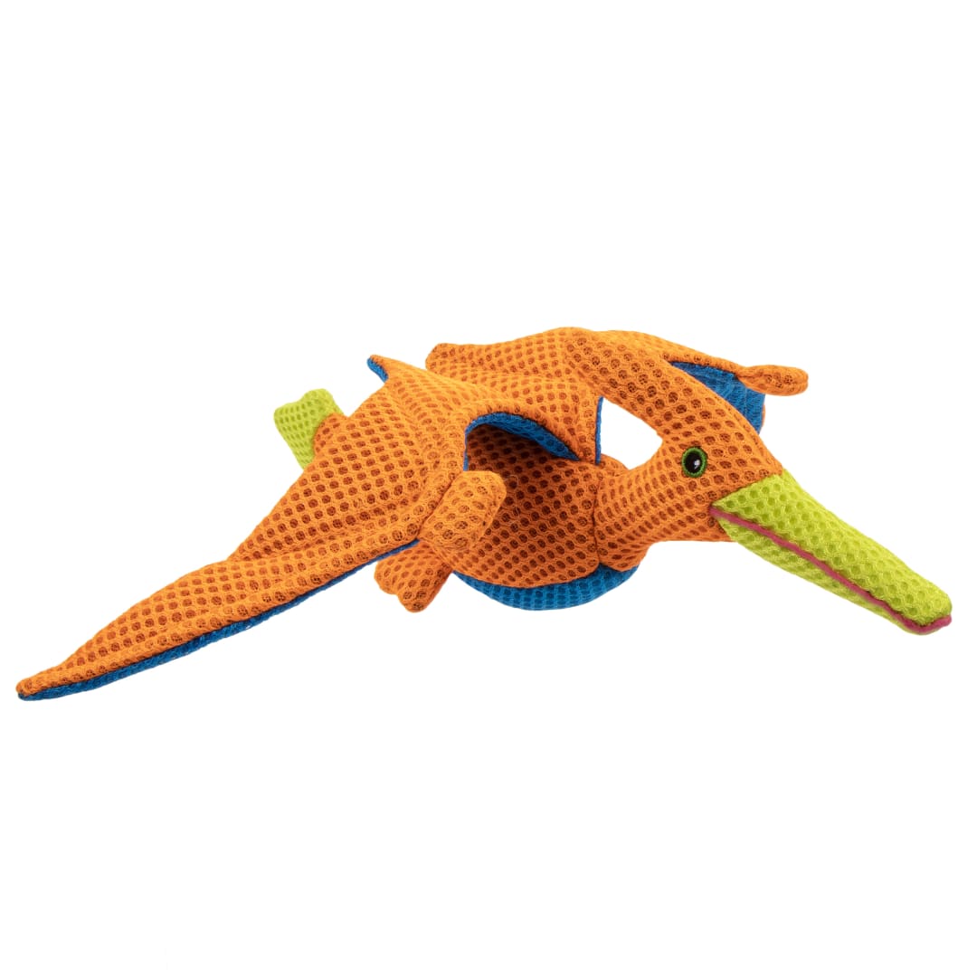 goDog Double Chew Guard Technology Dino Terry Squeaky Plush Dog Toy, Orange, Small