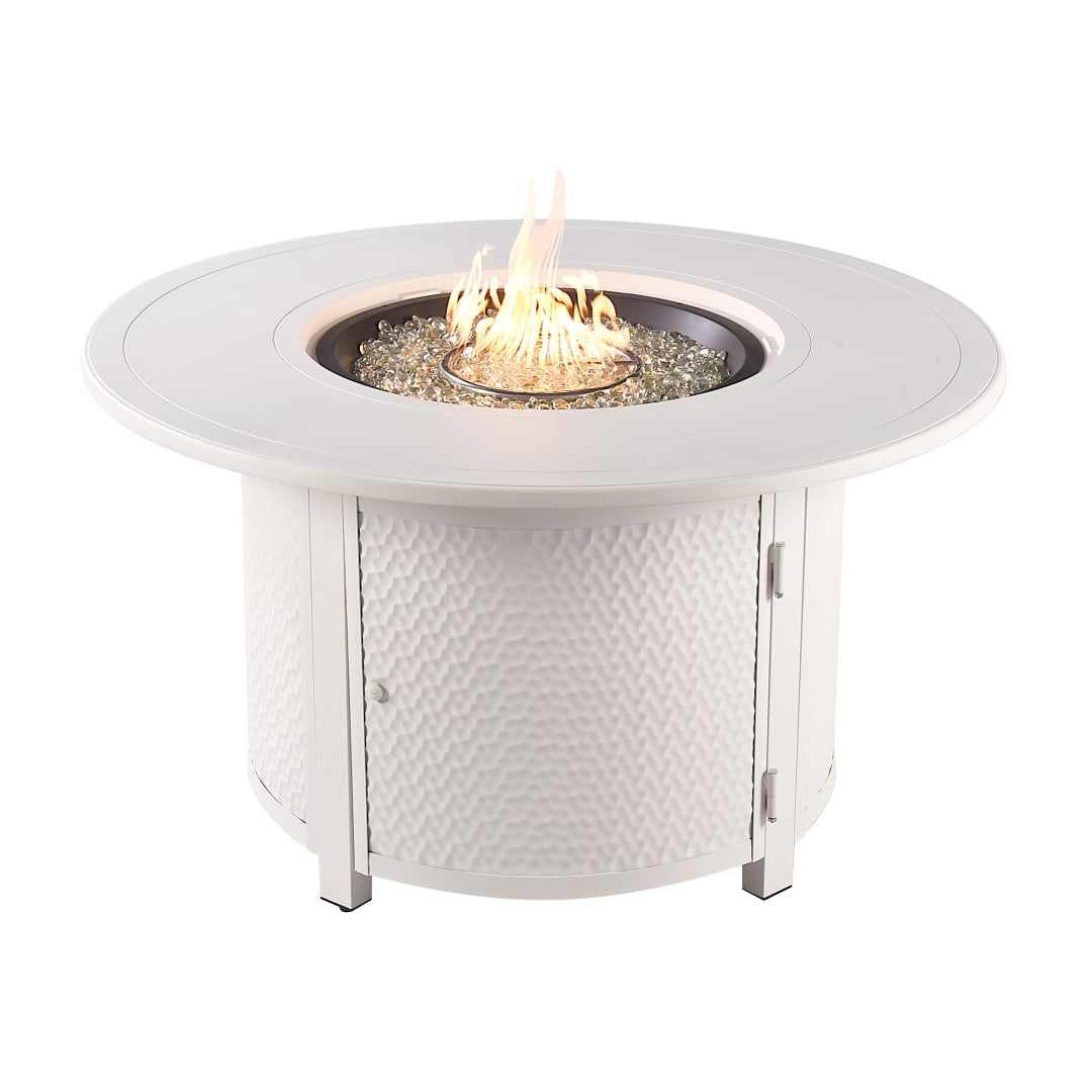Round 44 in. x 44 in. Aluminum Propane Fire Pit Table with Glass Beads, Two Covers, Lid, 55,000 BTUs in White Finish
