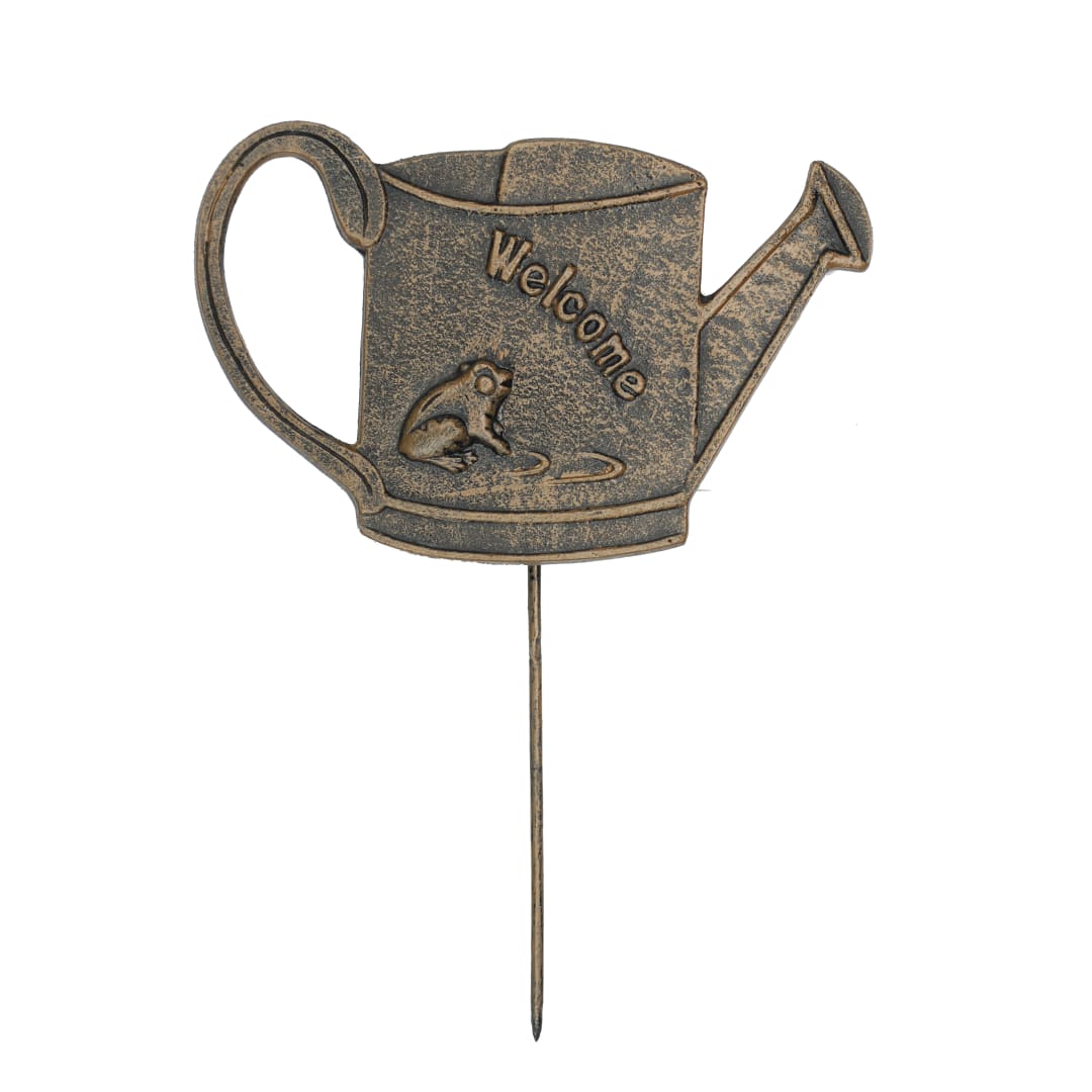 Antique Bronze Metal Garden Marker Welcome Frog