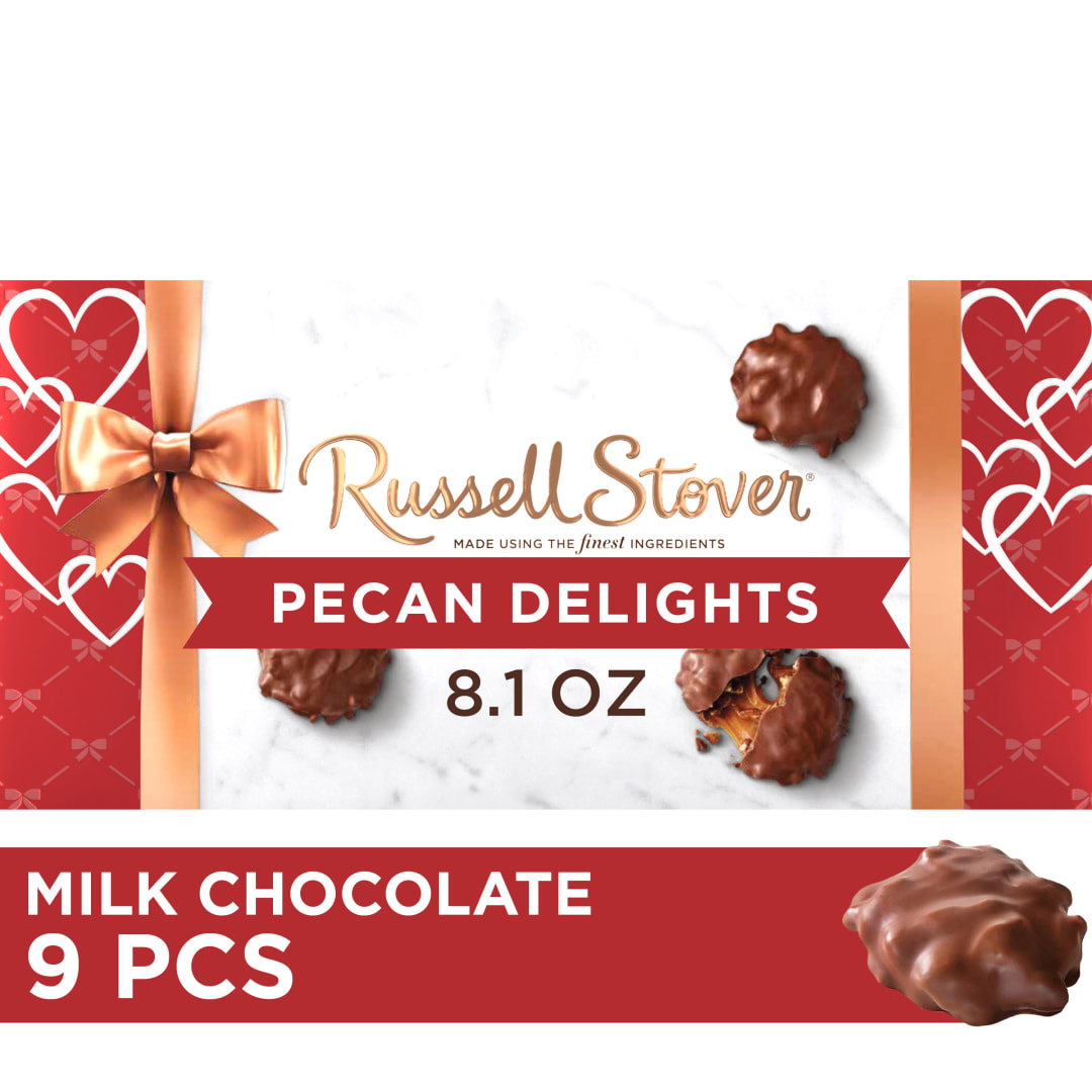 RUSSELL STOVER Valentine's Day Heart Milk Chocolate Pecan Delights Candy Gift Box, 8.1 oz