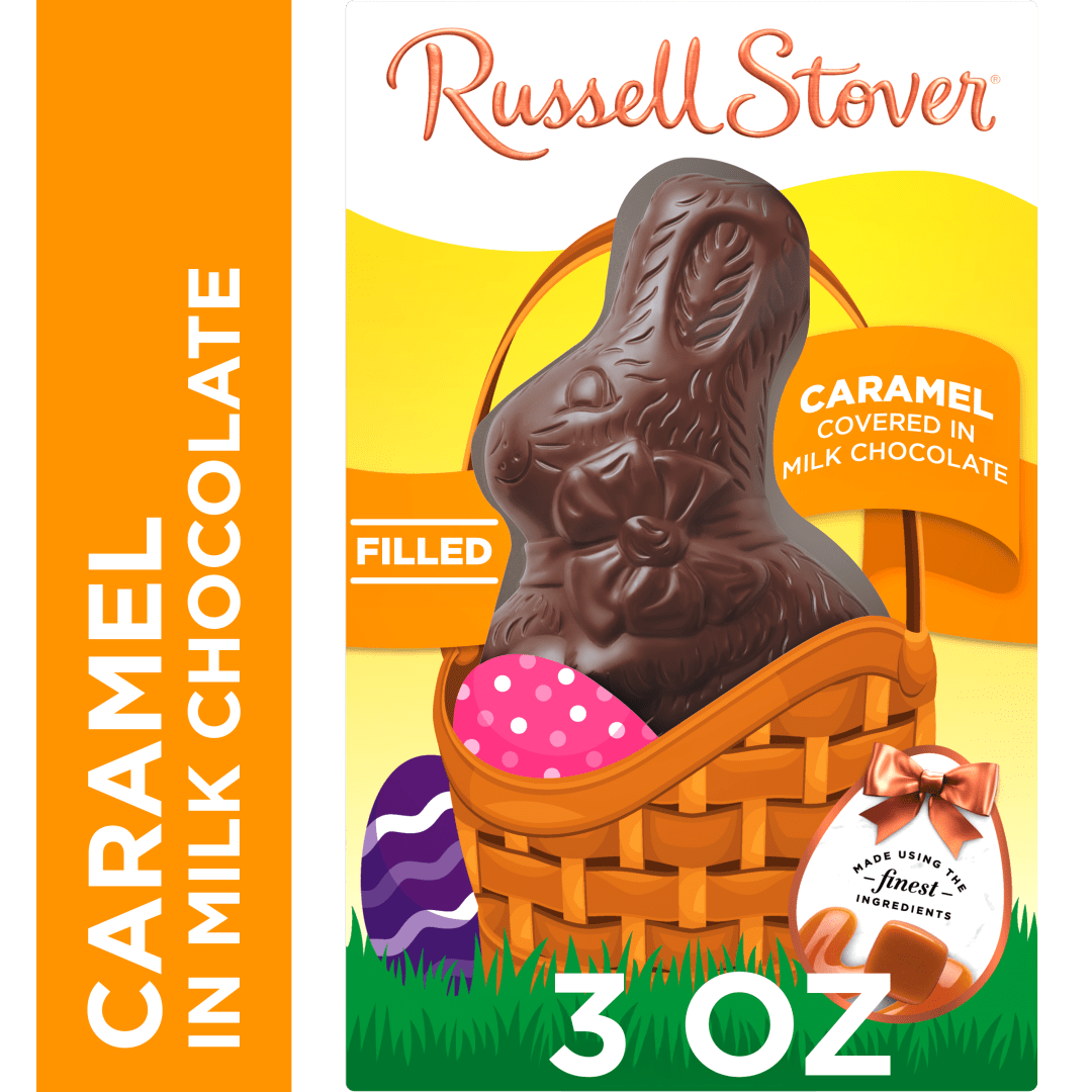 RUSSELL STOVER Easter Bunny Caramel Milk Chocolate Candy Rabbit, 3 oz.