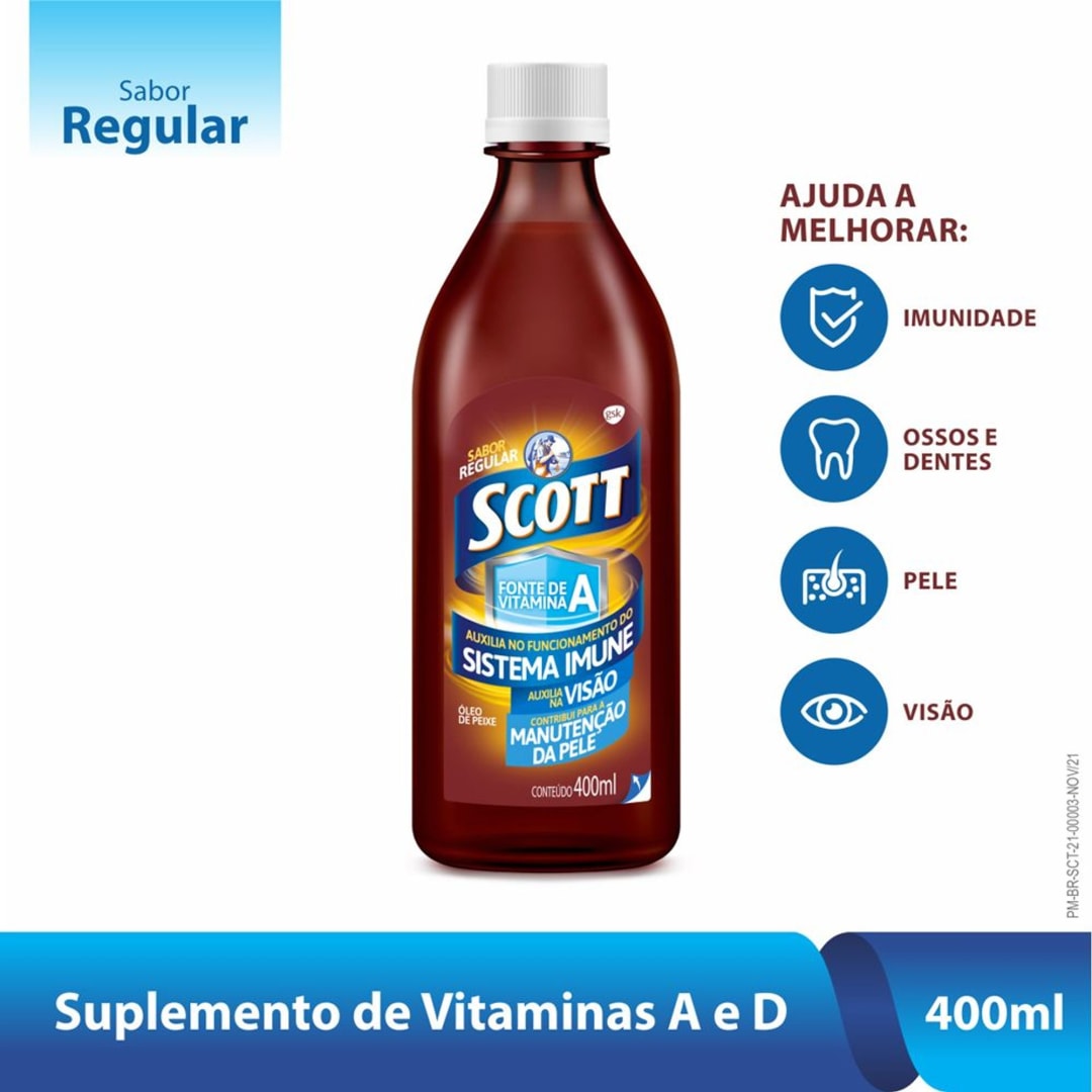 Scott Suplemento alimentar em emulsão de Vitaminas A e D Sabor Regular Frasco com 400ml