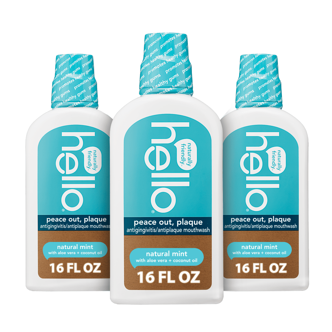 hello Peace Out Plaque Fluoride Free and Alcohol Free Mouthwash, Natural Mint, 3 Pack, 16 Fl Oz Bottles