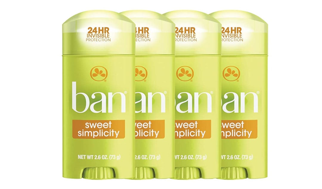 Ban Invisible Solid Antiperspirant Deodorant, Sweet Simplicity, 2.6 Oz, 4Pk