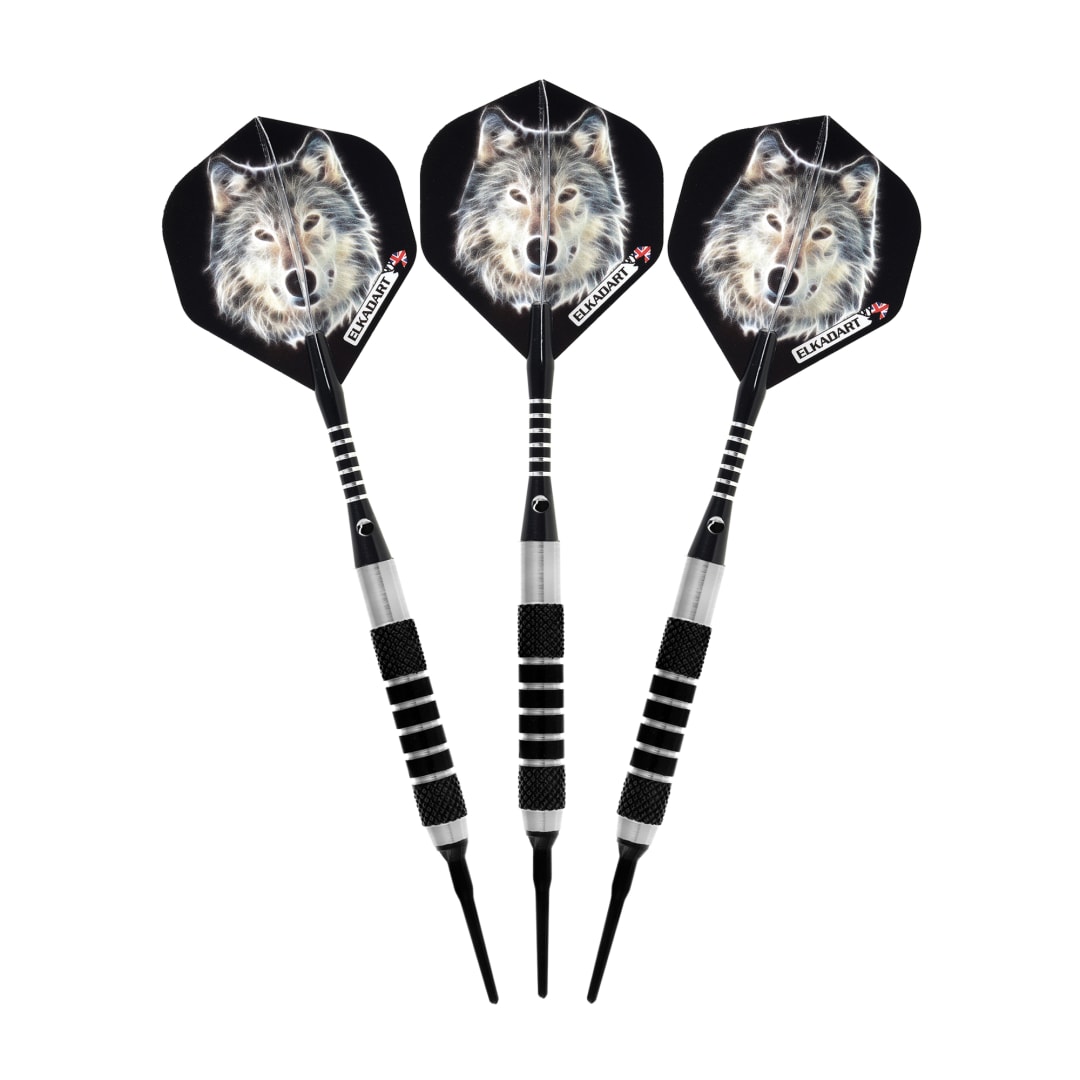 Elkadart Lone Wolf Soft Tip Darts Silver With Black Knurling 14 Grams