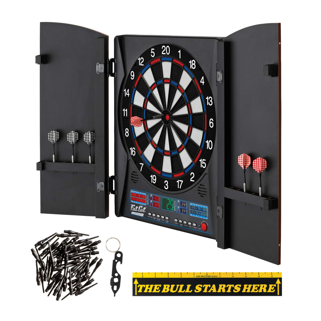 Fat Cat Electronx Electronic Dartboard, Throw Line Marker, Dart Mechanic Black, and Viper 2BA Tufflex Tips III- Black 50ct. Box