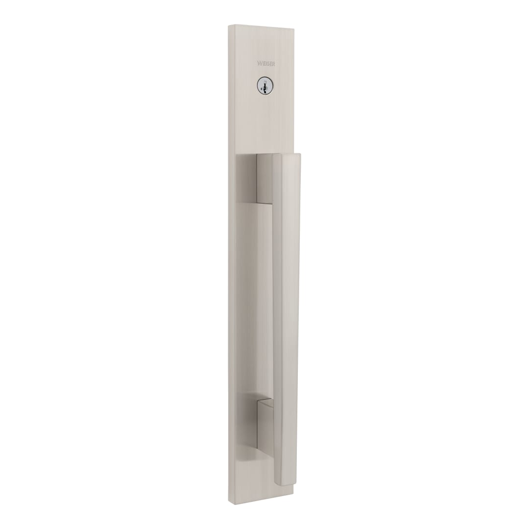 Caerus Single Cylinder Handleset and Halifax Interior Lever featuring SmartKey Security™ in Satin Nickel
