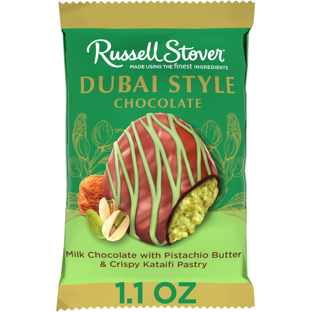 RUSSELL STOVER Dubai Style Pistachio & Kataifi in Milk Chocolate Candy Bar, 1.1 oz.