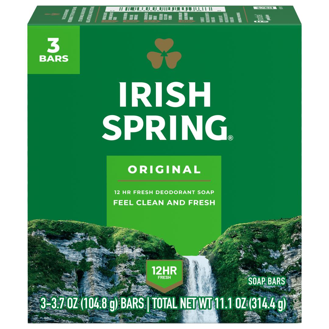 Irish Spring Original Deodorant Bar Soap for Men, With Flaxseed Oil, 12 Hour Fresh Deodorant Soap, 3.7 oz Bar (3 Pack)
