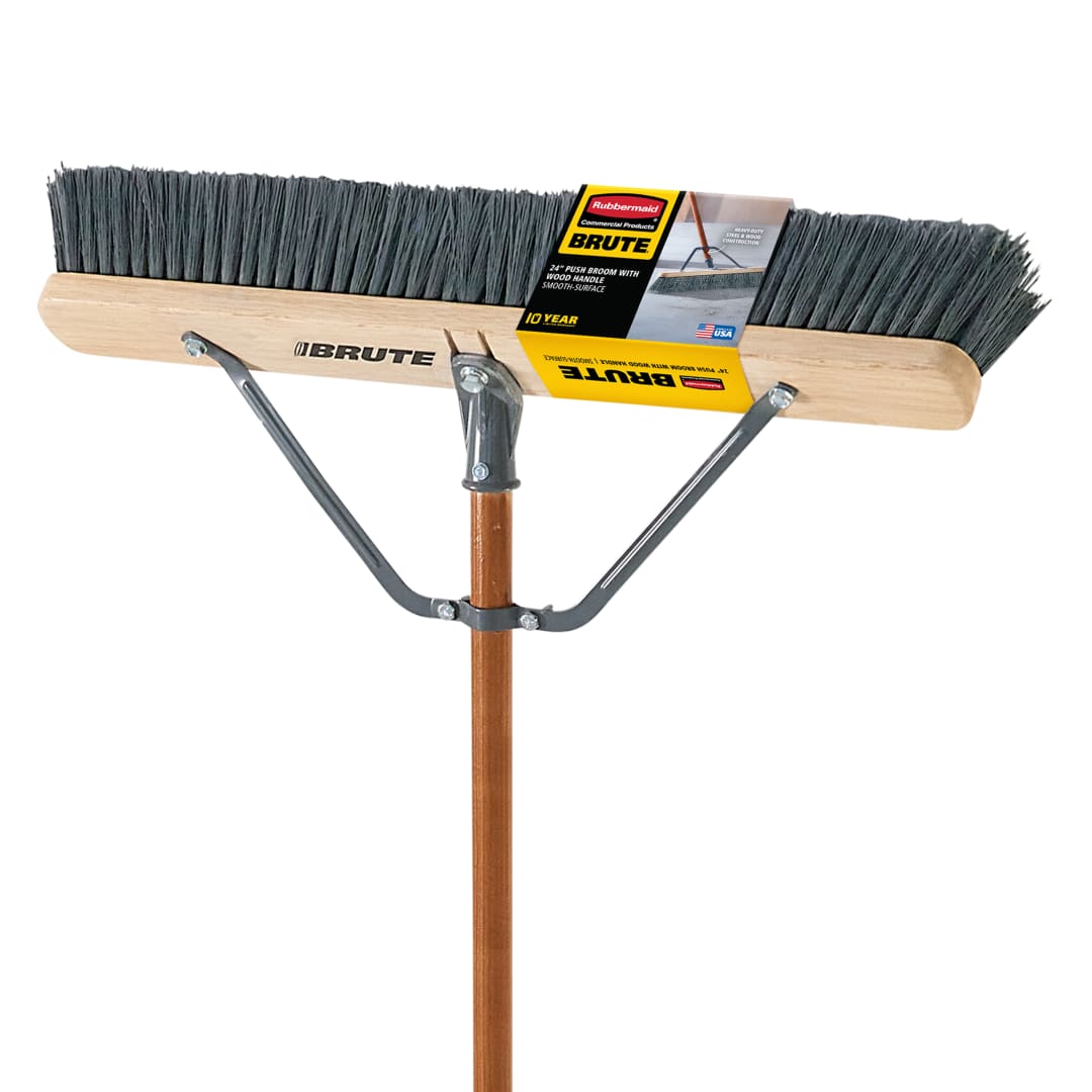 BRUTE 24 in. Smooth Surface Push Broom with Wood Handle