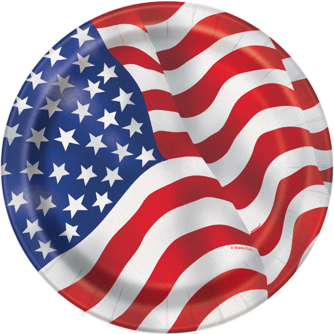 USA Flag Round 7" Dessert Plates, 8ct