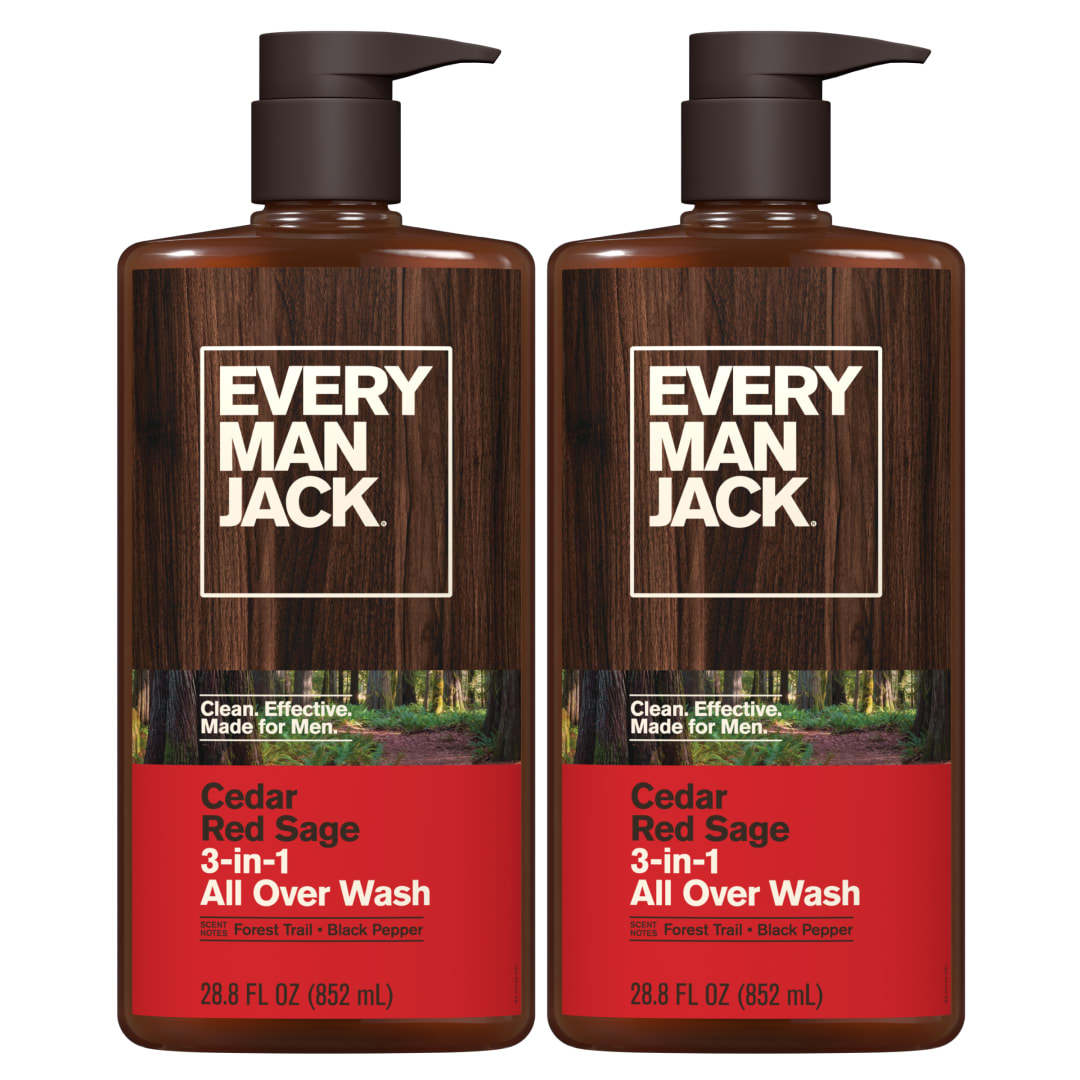Every Man Jack Cedar Red Sage Hydrating Mens 3-in-1 All Over Wash for All Skin and Hair Types - Body Wash, Shampoo and Conditioner with Naturally Derived Ingredients - 28.8oz (2 Pack)