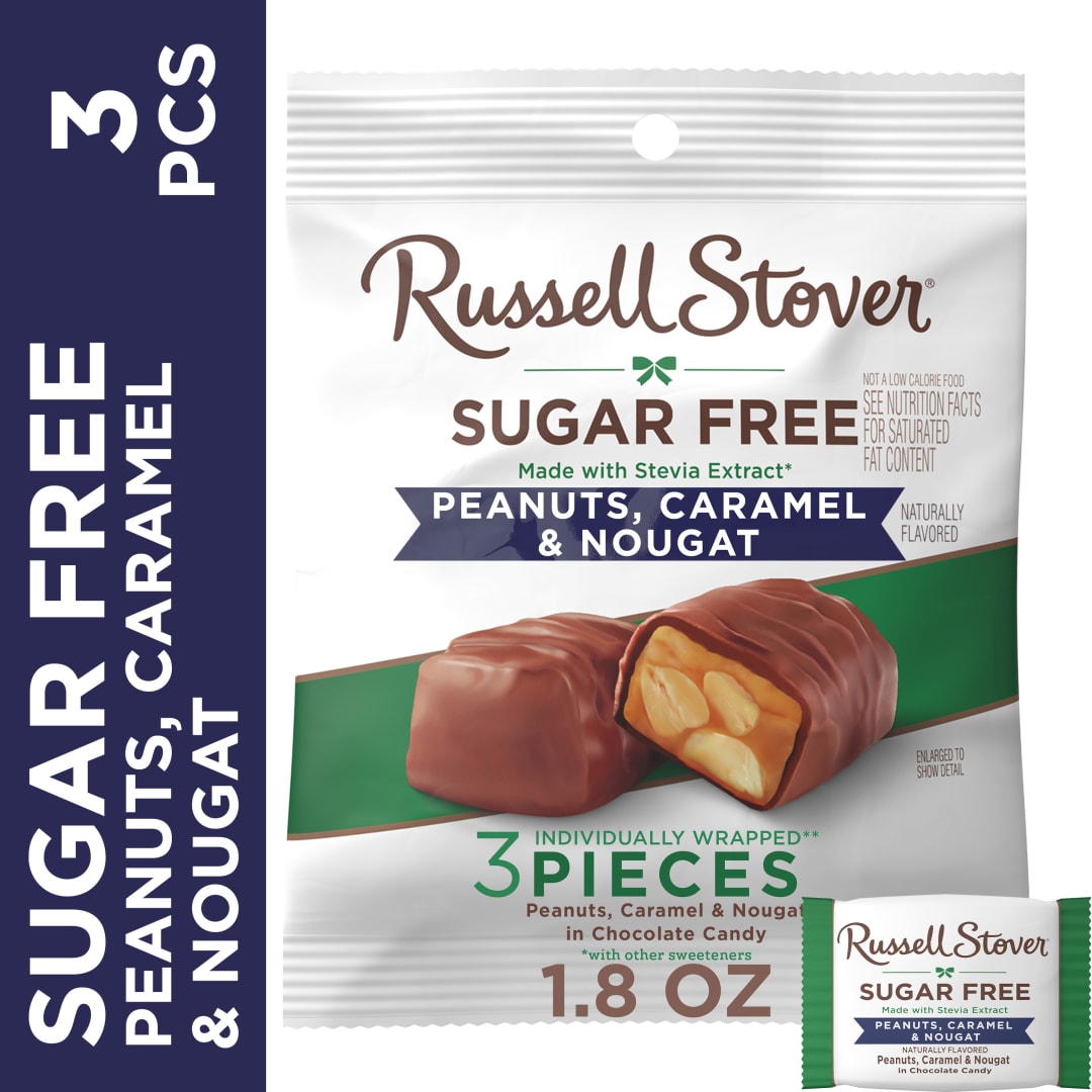 RUSSELL STOVER Sugar Free Peanut, Caramel & Nougat Chocolate Candy, 1.5 oz. bag
