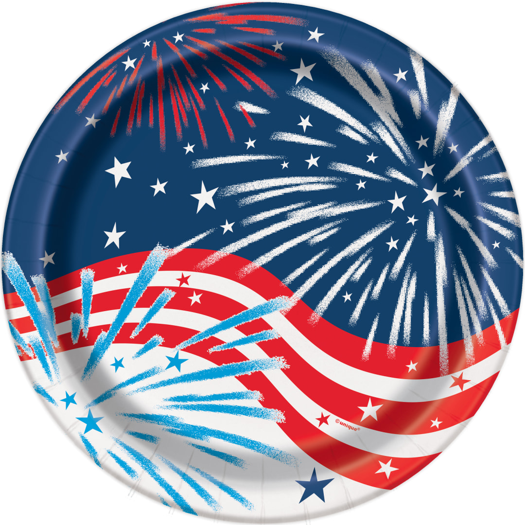 Fireworks 4th of July Round 9" Dinner Plates, 8ct