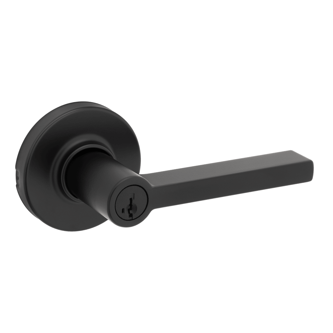 Hildon Round Keyed Entry Door Lever in Matte Black ft. SmartKey Security