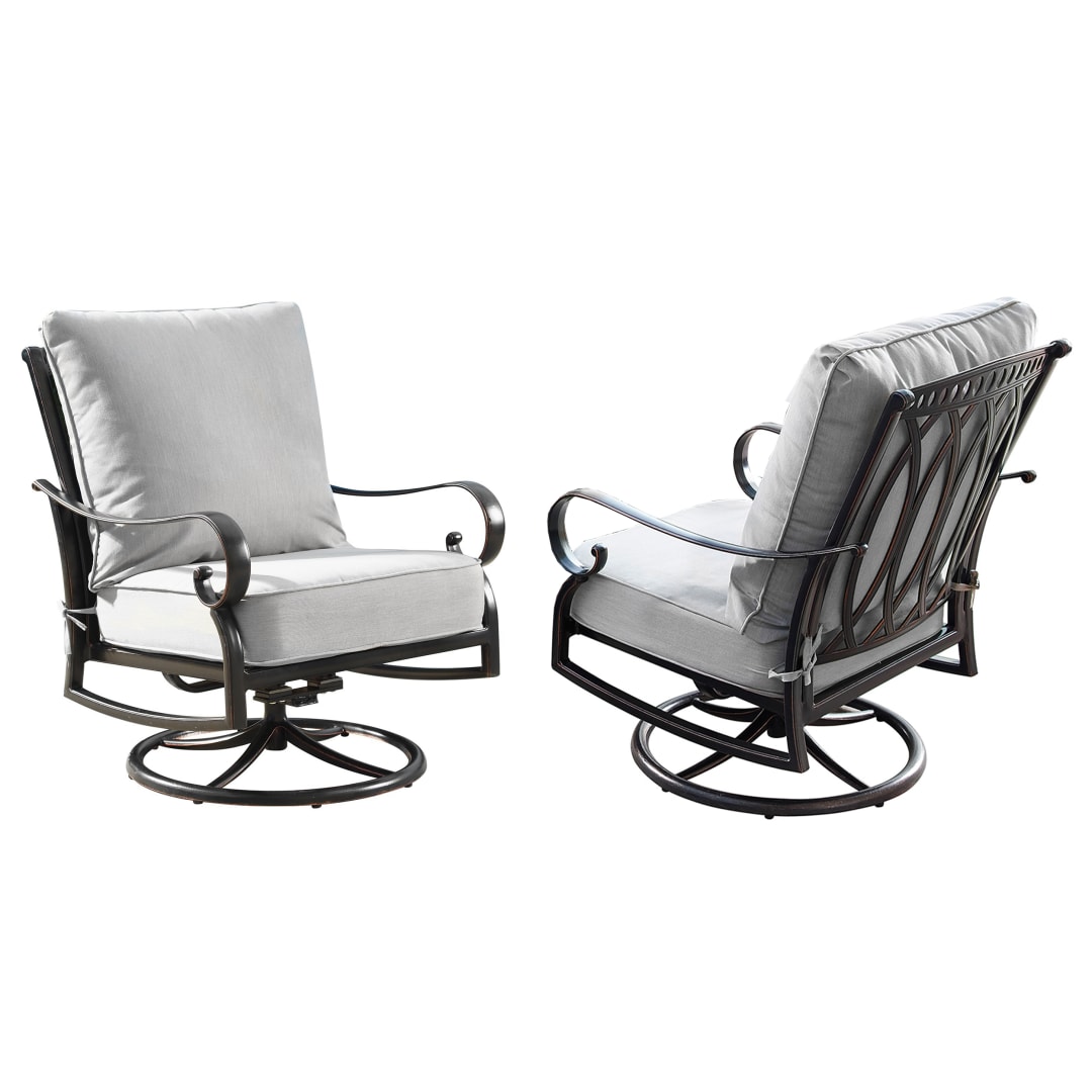 Aluminum Outdoor Deep Seating Swivel Rocking Club Chairs in Antique Copper Finish with Thick Grey Polyester Cushions (set of 2)