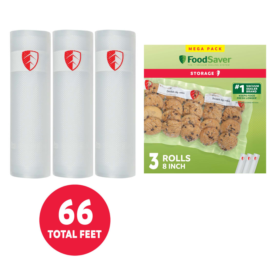 FoodSaver Vacuum Sealer Rolls, 3 Pack, 8" x 22' Rolls, BPA-Free Custom Size Storage Bags