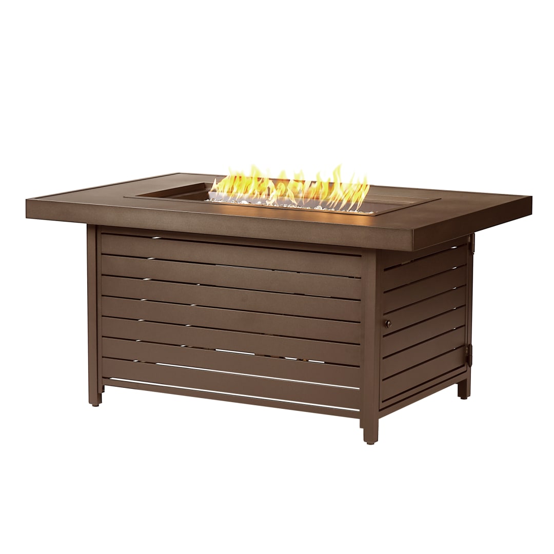 Rectangular 48 in. x 36 in. Aluminum Propane Fire Pit Table, Glass Beads, Two Covers, Lid, 55,000 BTUs in Brown Finish