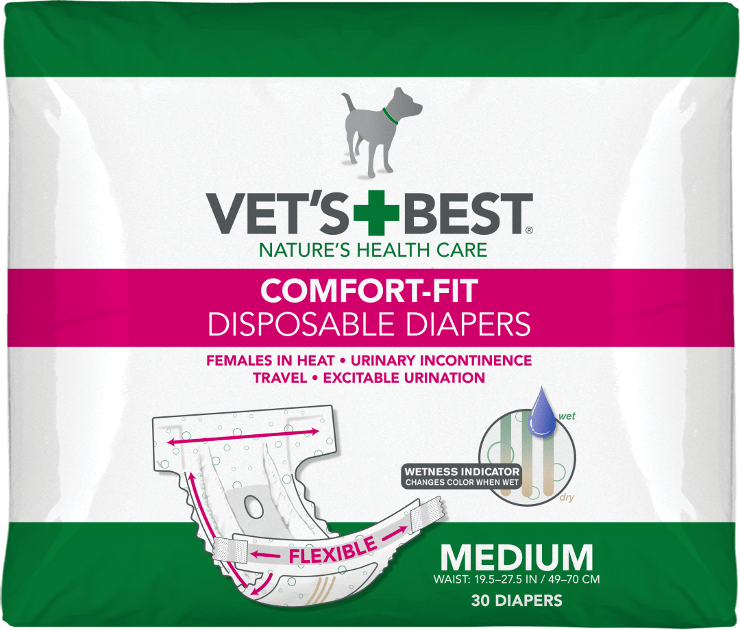 Vet's Best Comfort Fit Dog Diapers | Disposable Female Dog Diapers | Absorbent with Leak Proof Fit | Medium, 30 Count