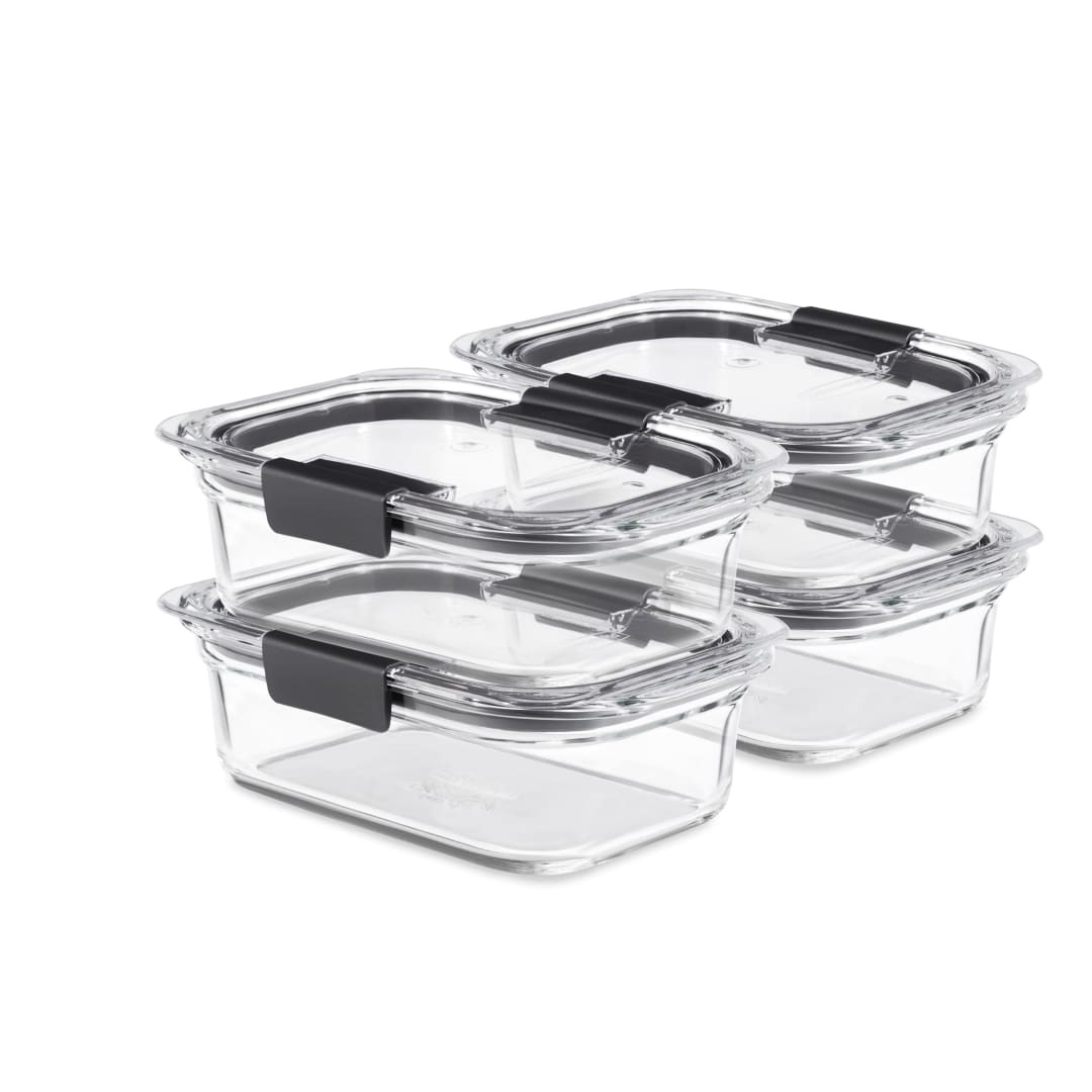 Rubbermaid® Brilliance® Glass Food Storage Containers, 3.2 Cup Food Containers with Lids, 4 Pack (8 Pieces Total), BPA Free and Leak Proof