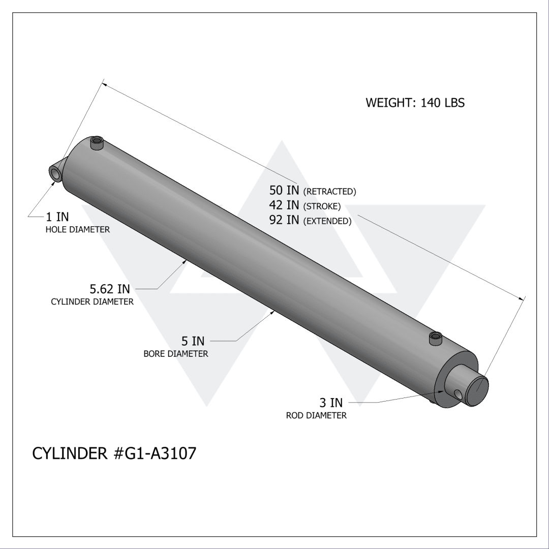 Galbreath™ Double Acting Cylinder With Poppet  (5" X 3" X 42")