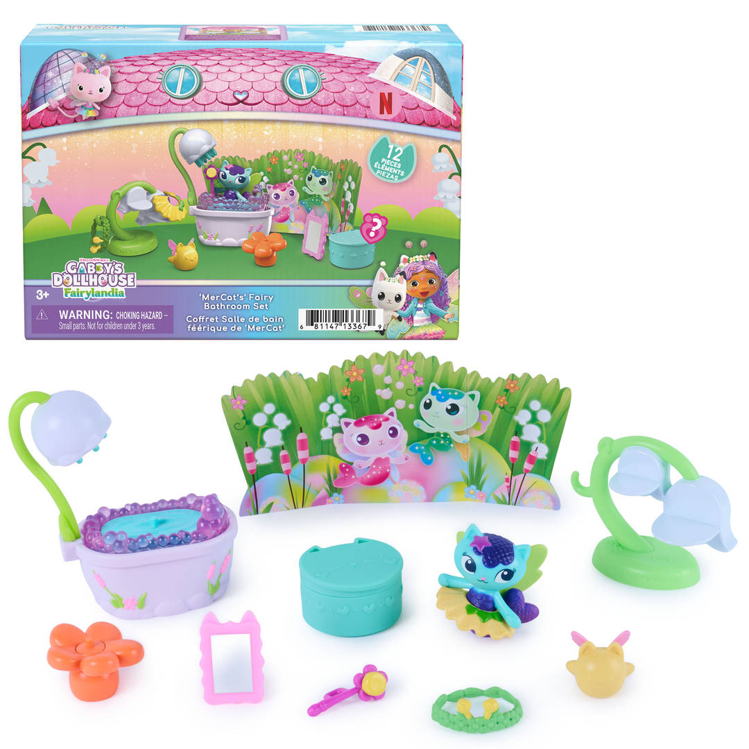 Gabby's Dollhouse Fairylandia, MerCat's Fairy Bathroom Playset Set