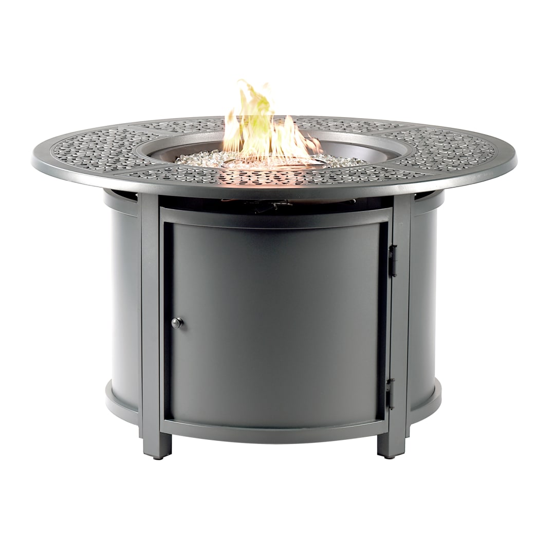 Round 44 in. x 44 in. Aluminum Propane Fire Pit Table with Glass Beads, Two Covers, Lid, 55,000 BTUs in Grey Finish