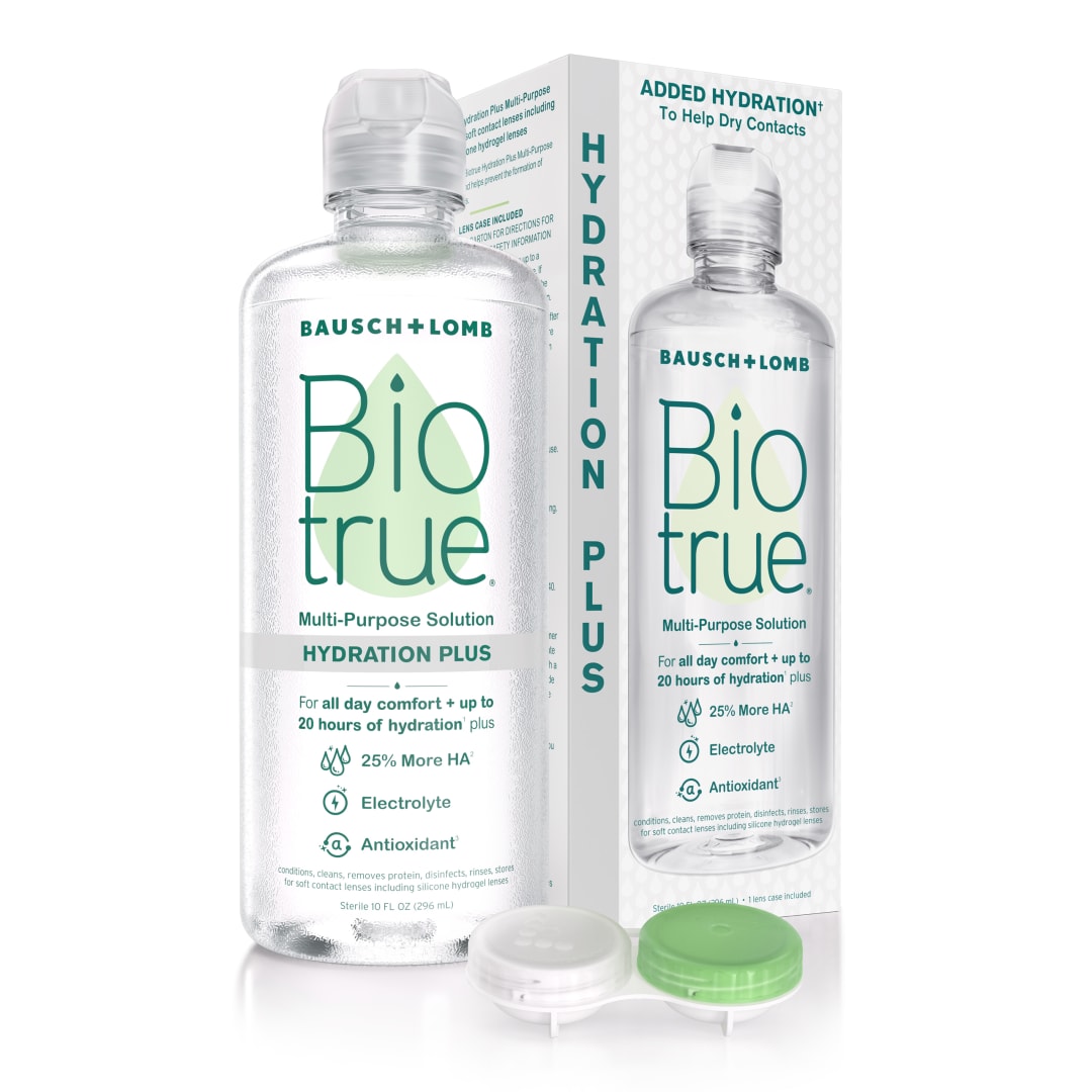 Biotrue Hydration Plus Contact Lens Solution, Multi-Purpose Solution for Soft Contact Lenses, Lens Case Included, 10 FL OZ