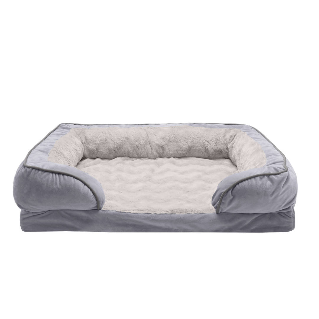 FurHaven Velvet Waves Perfect Comfort Sofa Pet Bed, Granite Gray, Large