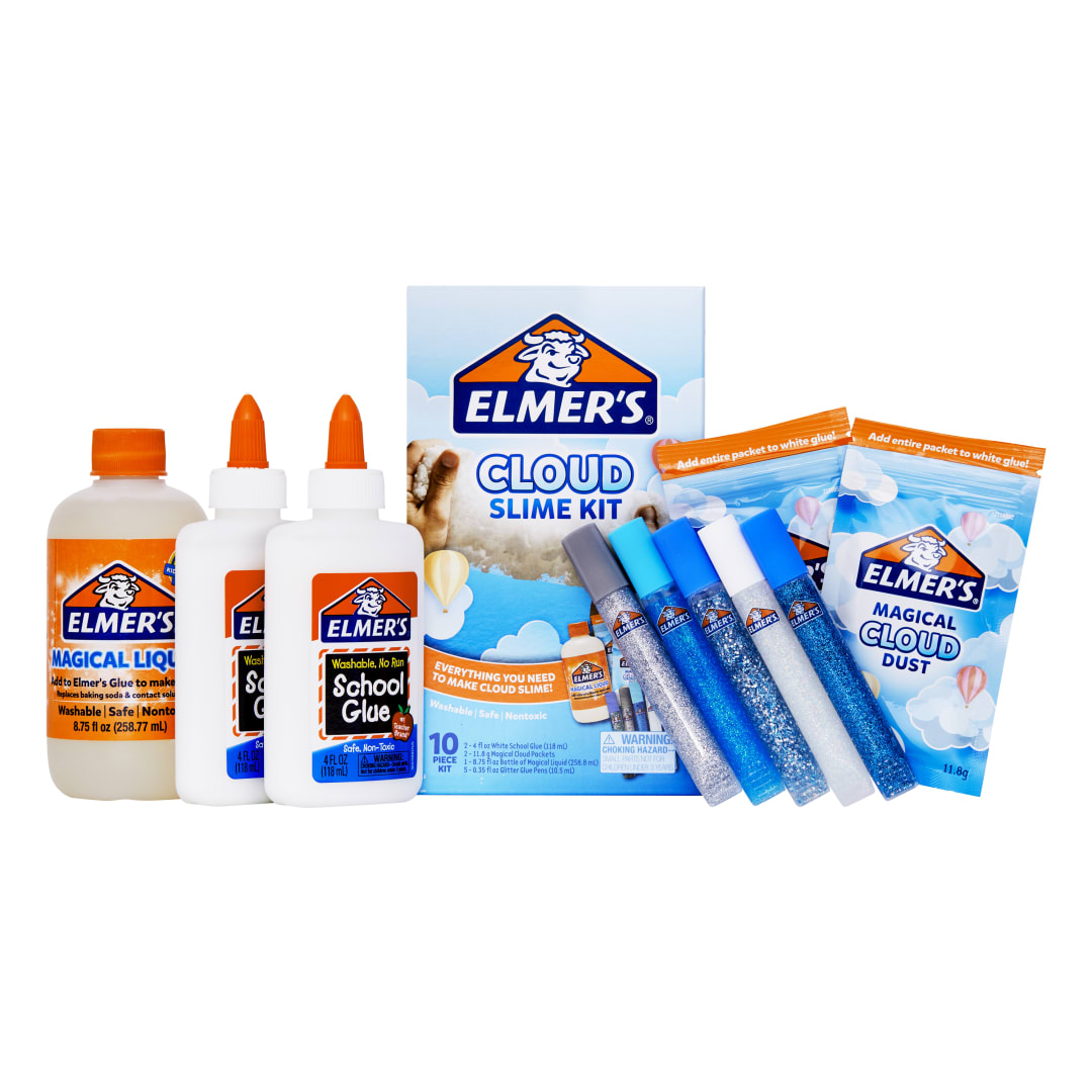 Elmer’s Cloud Slime Kit, Includes Elmer’s White School Glue, Elmer’s Glitter Glue Pens, Magical Cloud Dust, Elmer's Magical Liquid Slime Activator, 10 Count
