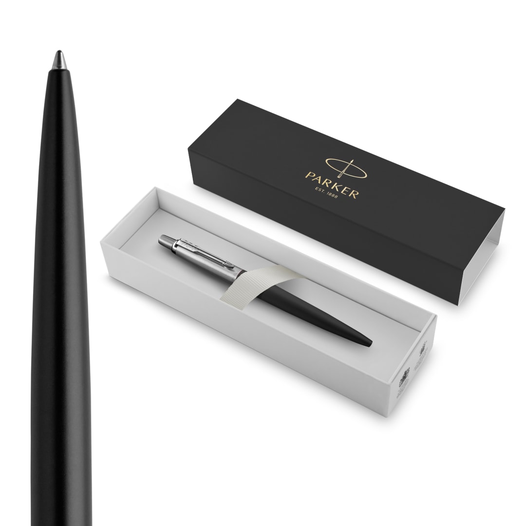 Parker Jotter Bolígrafo, Negro (Bond Street Black), Punta Mediana Con Recambio De Tinta Azul, En Estuche De Regalo