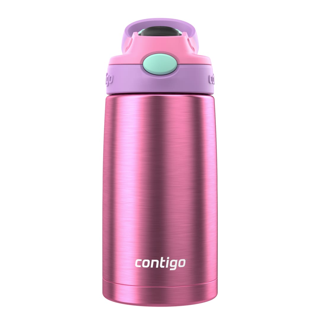 Contigo® Botella de Agua para Niños Aubrey, con Pajita AUTOSPOUT®, 13 oz, de Acero Inoxidable, a Prueba de Derrames, Azalea