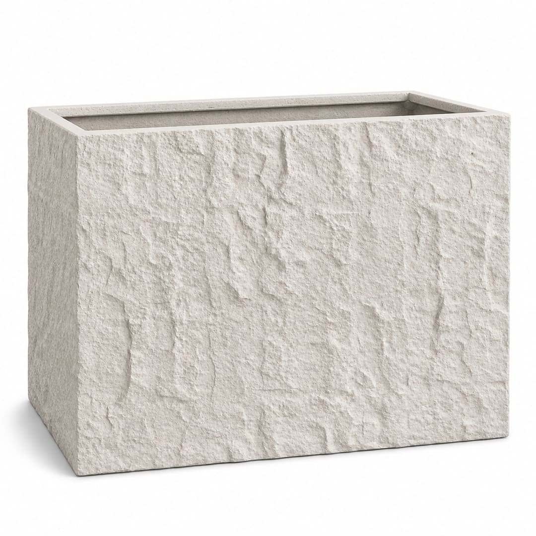 Rock Texture Rectangular Polystone Planter Box, White