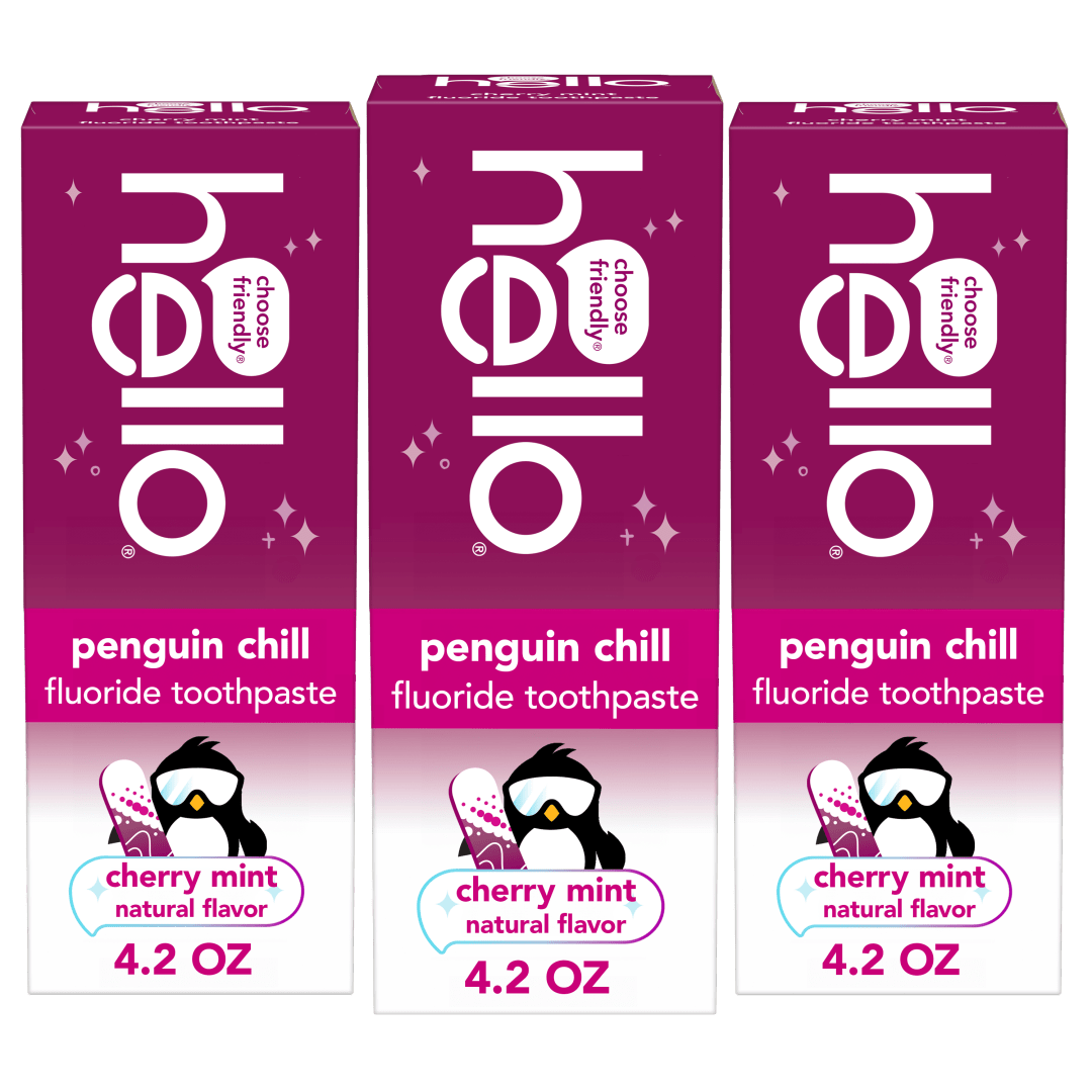 hello Penguin Chill Kids Toothpaste with Fluoride, Cherry Mint, 4.2 oz Tube (Pack of 3)