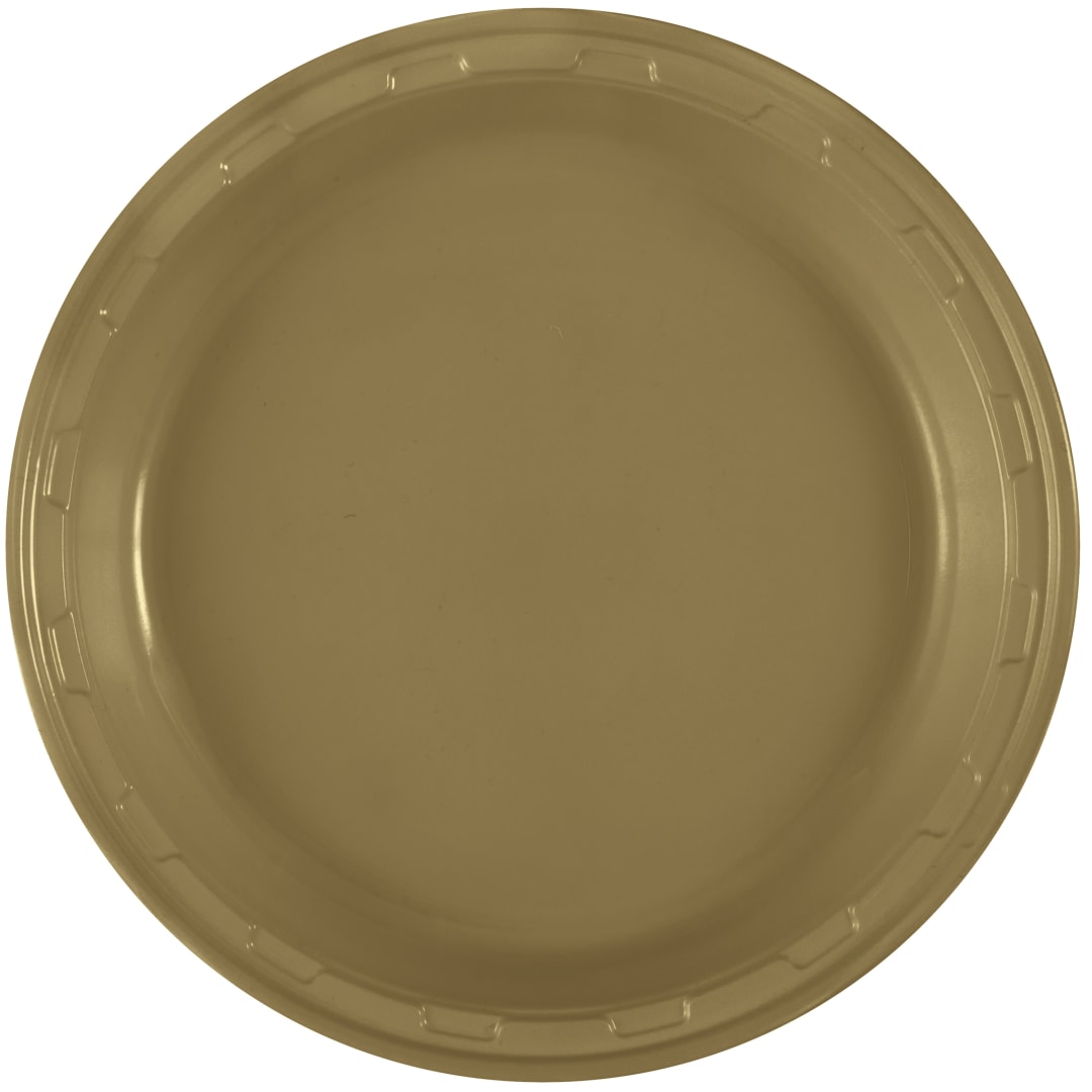 Gold Solid Round 10" Plastic Dinner Plates, 50ct