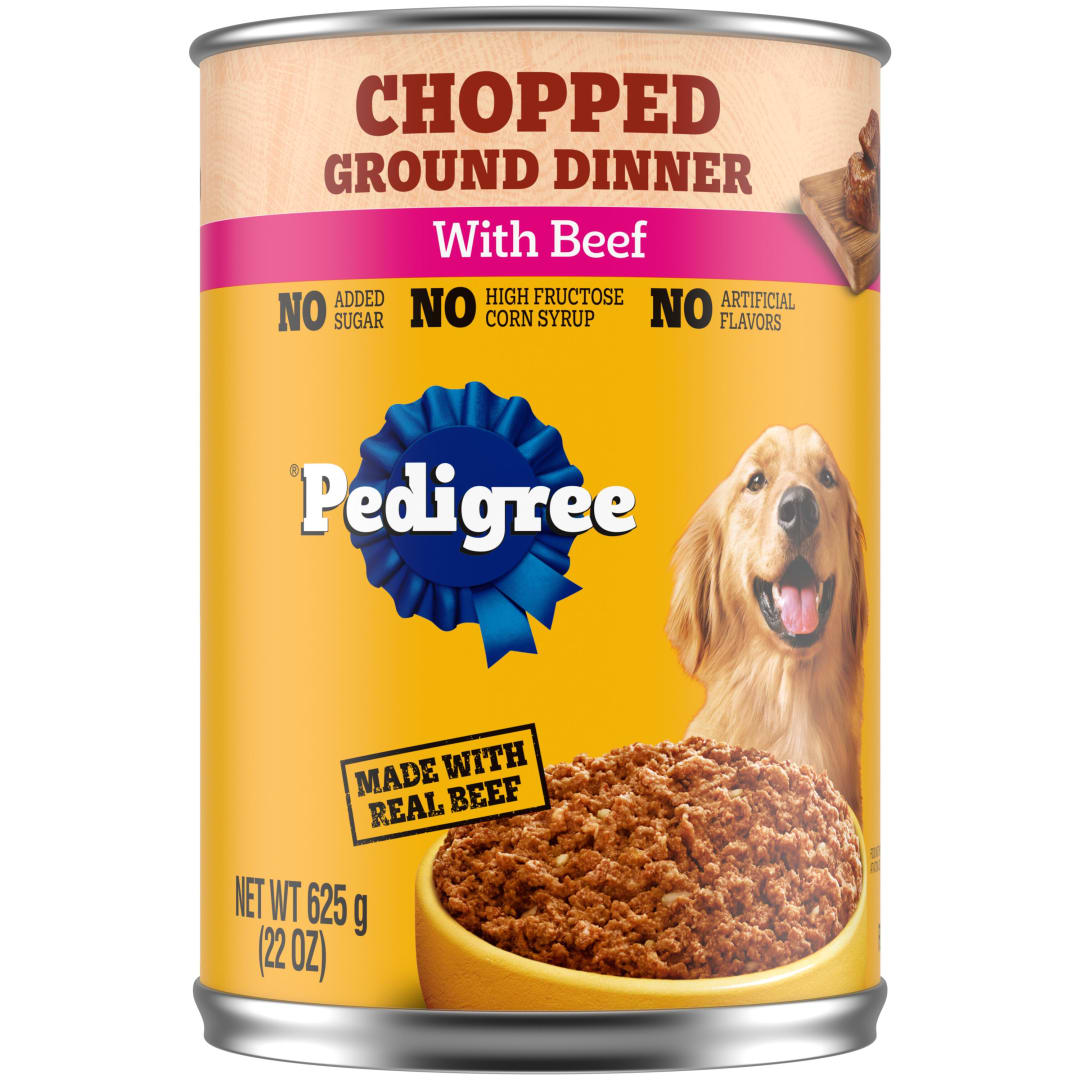 PEDIGREE CHOPPED GROUND DINNER Adult Canned Soft Wet Dog Food with Beef, 22 oz. Cans 12 Pack
