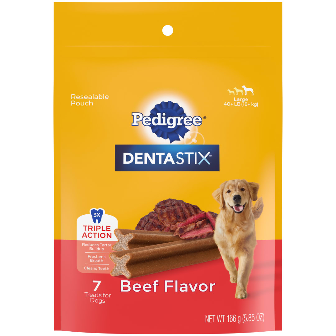 PEDIGREE DENTASTIX Large Dog Dental Treats Beef Flavor Dental Bones, 6.07 oz. Pack (7 Treats)