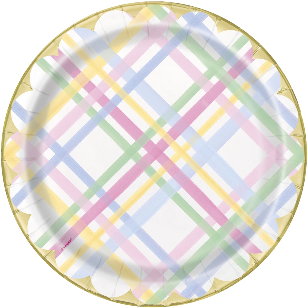 Gingham Easter Round 9" Dinner Plates, 8ct - Foil Stamping