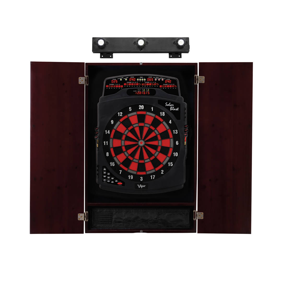 Viper Solar Blast Electronic Dartboard, Metropolitan Mahogany Cabinet & Shadow Buster Dartboard Lights