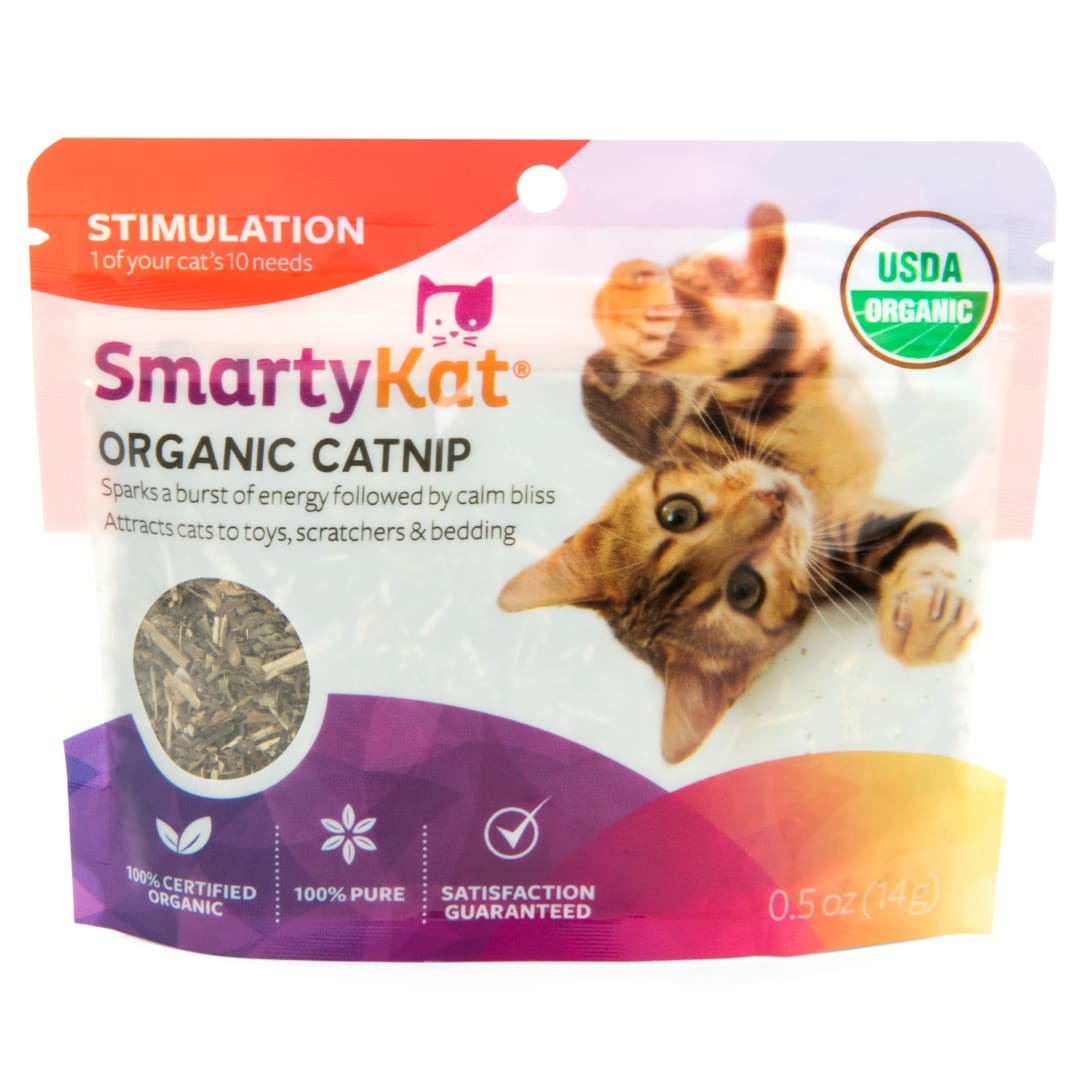 SmartyKat USDA Certified USDA Organic Catnip Cat Attractant, Stimulating Positive Training Aid in a Resealable Pouch, 0.5 Ounce
